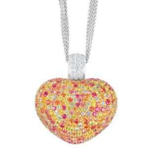 Samuel Getz 18k Large "Heart" Pendant with 19 cts in colored sapphires & 0.75 cts in diamonds