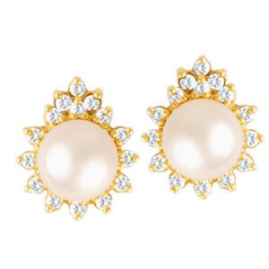 Pearl & diamond earrings in 14k yellow gold