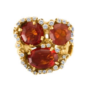 Three honey topaz and diamond ring in 14k