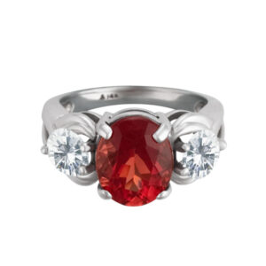 Classic 3 stone ring in 14k Spessartite garnet