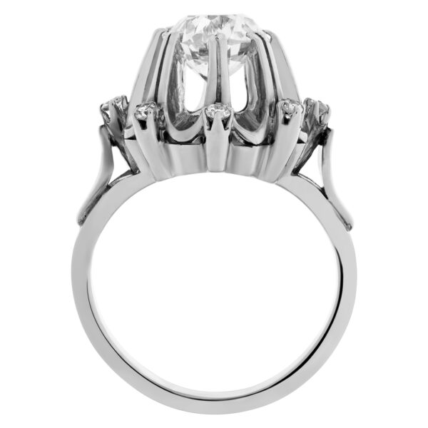 1.50 carat old mine cut diamond in an 18k white gold with diamond accents ring