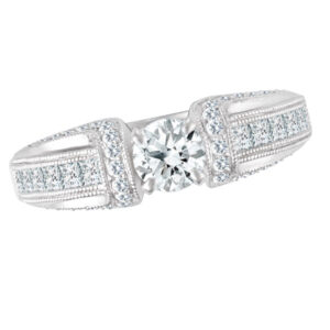 Beautiful 14k White Gold Ring W/Approx. 0.50 Carat Center Diamond & Diamonds 1/2 Way Around 6 Sides