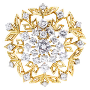 Cartier floral-design pendant/brooch with GIA certified center diamond 0.95 carat (E color, VS2 clarity)