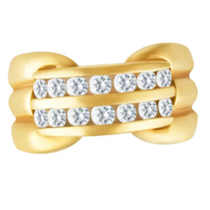 Two row diamond ring in 18k yellow gold. 0.40 carats in channel set diamonds