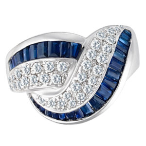 Twisted Sapphire & pave diamond ring in 14k white gold