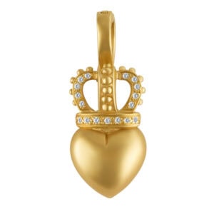 Crown heart pendant in 18k with diamond accents