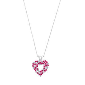 Heart Design Pendant in 14k white gold with rubies and diamonds