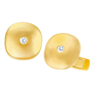 Cushion shaped 18k cufflinks with diamond centers