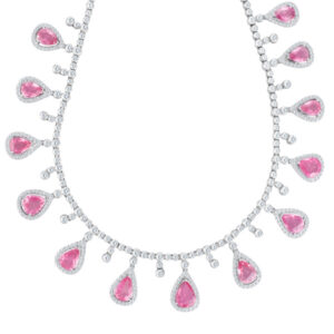 Pink sapphire & diamond necklace in 18k white gold