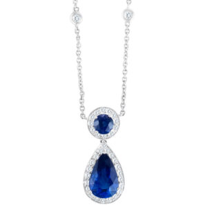 Blue sapphire & diamond necklace in 18k white gold