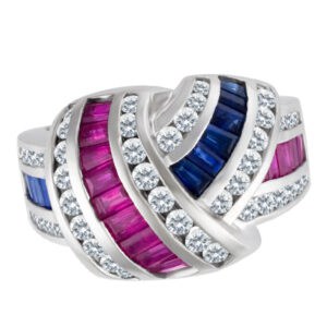 Twisted ruby, sapphire & diamond ring