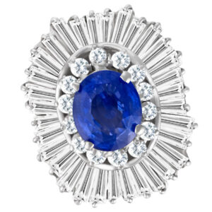 Estate Diamond ring in 14k white gold with a center deep Royal color tanzanite surrounded by 4 carat