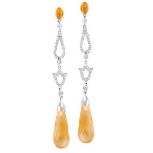 Diamond and Citrine earrings in 14k white gold.