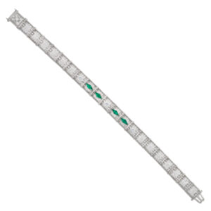 Emerald and diamond bracelet in 14k white gold with platinum top