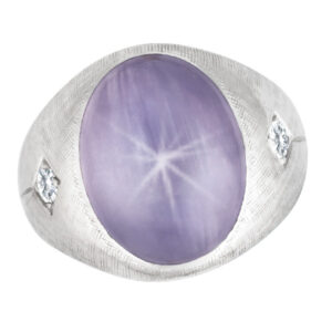 Star sapphire 14k white gold ring with 2 diamond accents. size 6