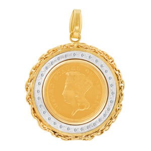 $3 Gold Coin Pendant with a diamond frame