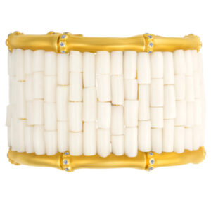 Mish NY 18k Yellow Gold & White Coral Cuff/Bangle With Approx 1.0cts In Diamond Accents