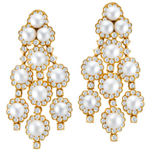 Pearl & diamond chandelier earrings in 14k