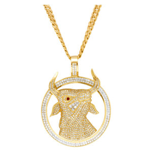 Bull pendant in 18k with app 15 carats in diamonds