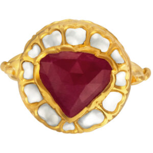 Rose cut ruby & diamond ring in 18k