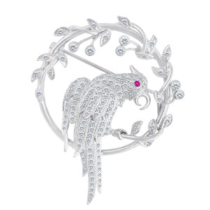 Bird broach/pin in 18k white gold