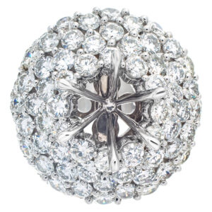 Domed pave diamond setting for round diamond in 18k white gold. 5.42 carats