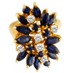 Diamond & sapphire cluster ring in 14k