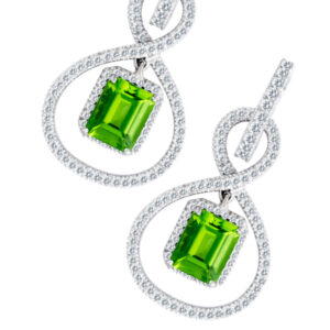 Peridot & diamond earring in 18k white gold