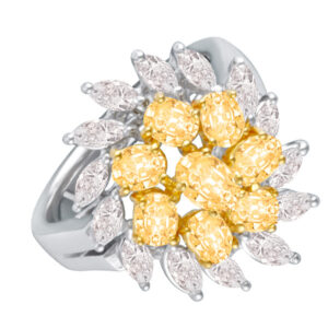 Beautiful flower yellow and white gold diamond ring 18k