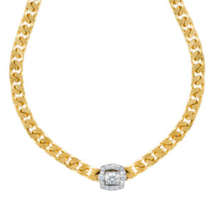 unique style necklace in 18k yellow gold with a mine cut diamond pendant removeable