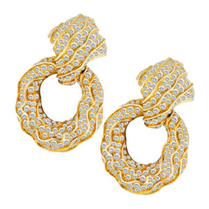 twisted gold and diamond drop earrings in 18k with over 12 carats