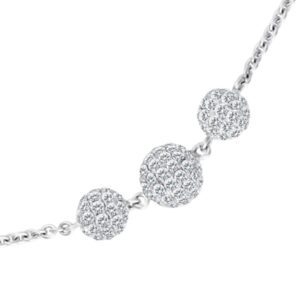 Three diamond ball necklace in 18k white gold