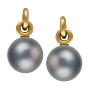 Lustrous South Sea black pearl earrings in 14k yellow gold