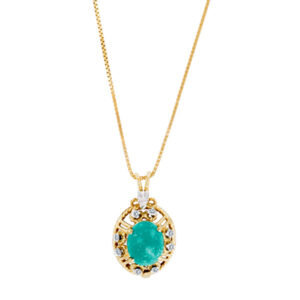 Turquesa pendant with diamon accents on 14k chain