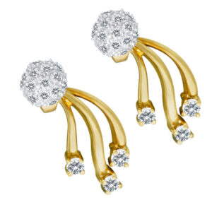 18k Pave diamond earring balls with 3 lines and diamond accents