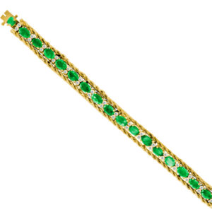 Great green emerald and diamond bracelet in 14k with over 8.0 cts of oval cut emeralds