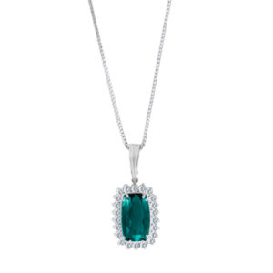 Beautiful Blue/green tourmaline pendant with diamonds. 18 inch chain.