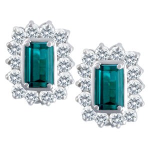 Lovely blue/green tourmaline and diamond earrings in 18k white gold