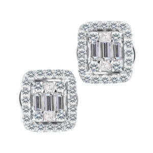 Illusion diamond stud earrings in 18k white gold