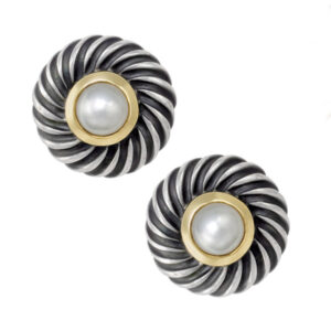 David Yurman Color Classic earrings with center Pearl in sterling & 14k, 12mm diameter