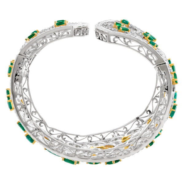 Emerald and diamond cuff 18k white gold. 21.24 carats in Diamonds, 16.80 carats in emeralds.