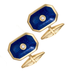 Enamel cufflinks with diamond center in 18k