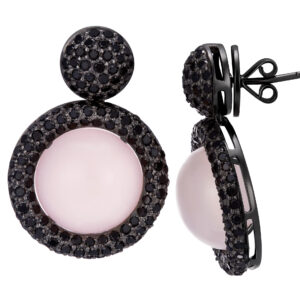 Black diamond & Rose quartz earrings in 18k PVD