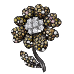 Diamond flower pin In 18k PVD