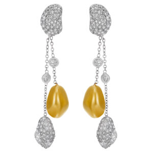 Beaded diamond and gold drop earrings