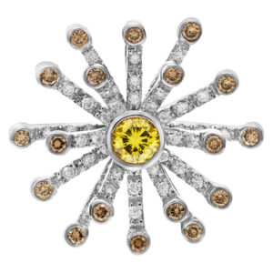 Diamond Broach/Pendant With Center Enchanced Golden Yellow Diamond .71 Cts Vs-1 Clarity