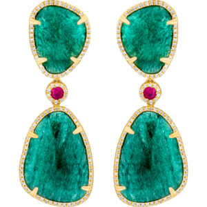 Stylish and sexy jade earrings with ruby and over 1.5 cts in diamonds