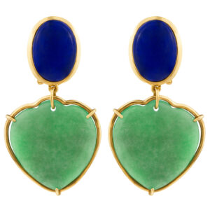 Green jade and blue lapiz earrings in 14k gold