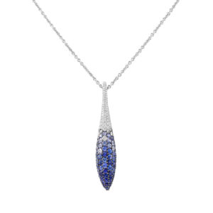 Salavetti ELITE sapphire & diamond drop pendant necklace in 18k, 0.36 cts dia 1.78 cts sapphires