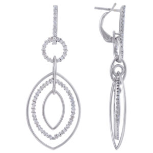 Geometric dangle diamond earrings in 18k white gold, 1.30 carats